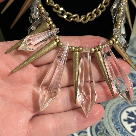 VTG Cookie Lee Gold Tone Necklace with Clear Crystals, Gold Spikes - Picture 6 of 9